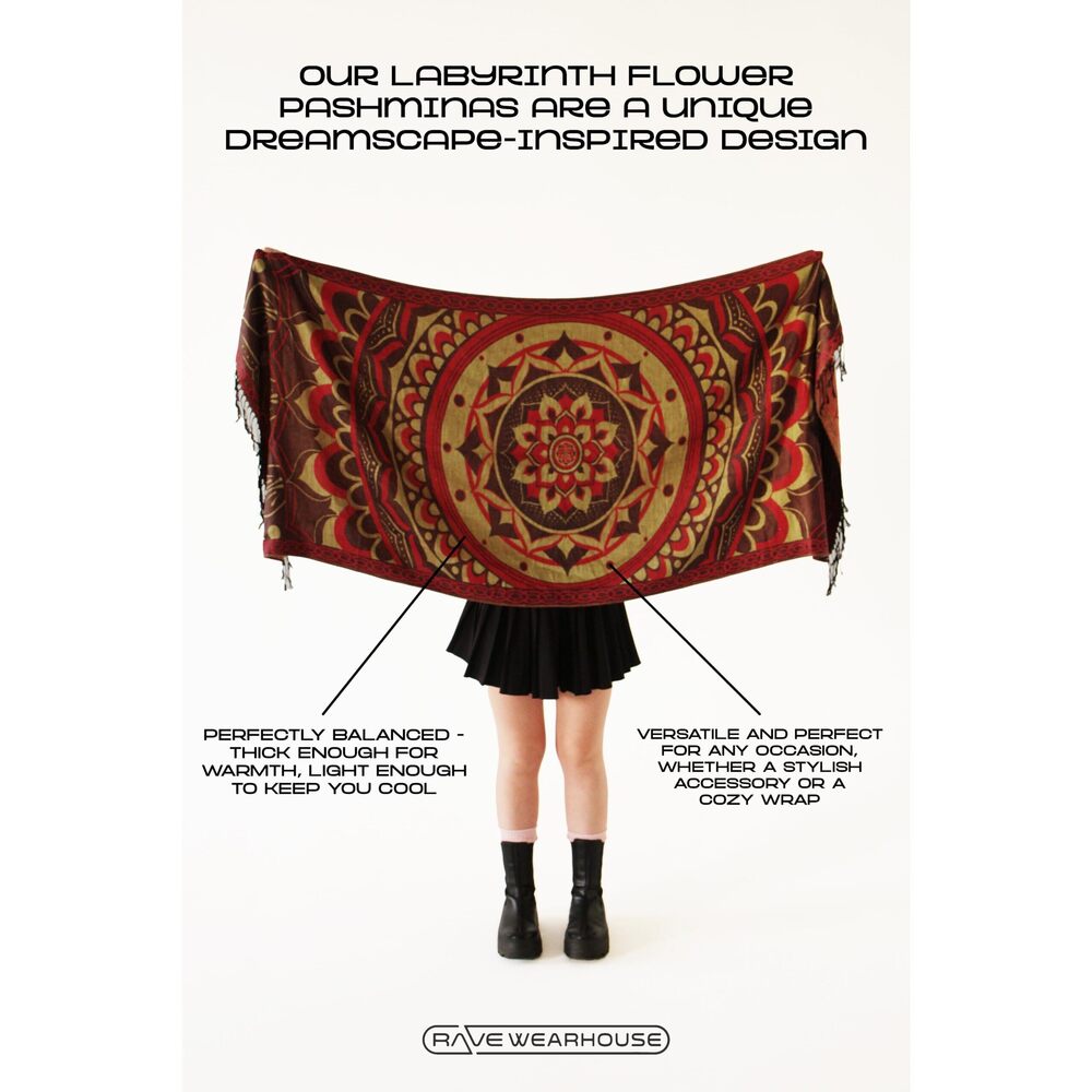 8693 Labrynth Flower Pashmina Shawl, W/fringes Womens Scarf, Versatile Wrap - Picture 3 of 3